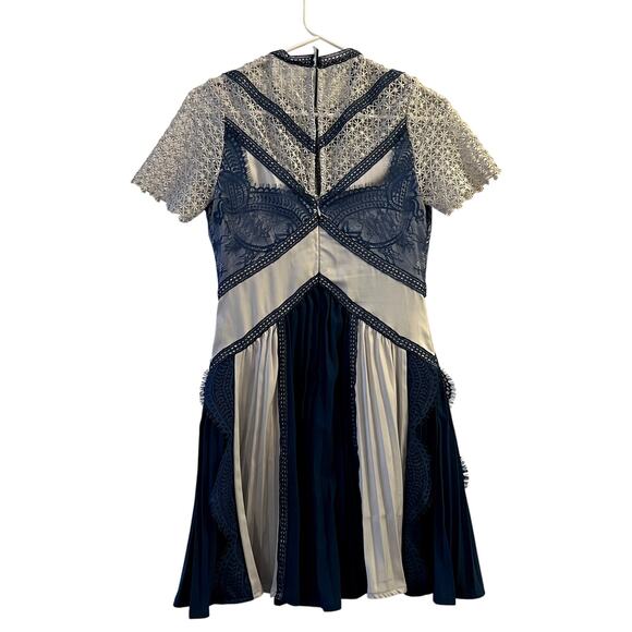 Self Portrait Lace Panel Pleated Blue Mini Dress size 4 CL - Picture 4 of 7